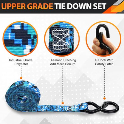 A ANTELOPE 4 Pack 1" x 15' Ratchet Tie Down Straps with S Hooks, Camo - color: Camo, size: 4PK-1 in