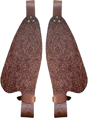 Jeereal Floral Leather Western Saddle Replacement Fender Pair with Hobble Straps,Stainless Steel Blevin Buckles, Saddle Fenders for Horse - color: Rich Brown