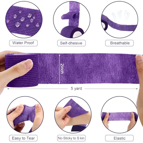 Treela 48 Pack Self Adhesive Wrap Bandage, Purple, 2 Inches x 5 Yards - color: Purple, size: 2 Inch X 5 Yards