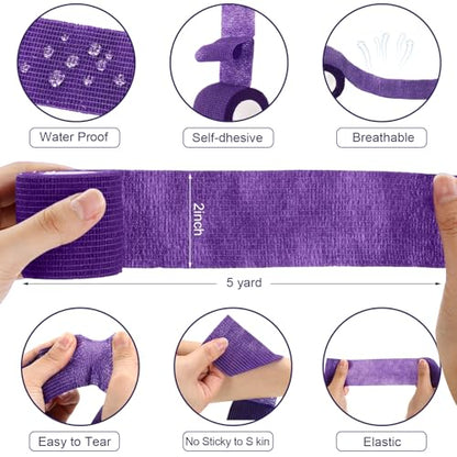 Treela 48 Pack Self Adhesive Wrap Bandage, Purple, 2 Inches x 5 Yards - color: Purple, size: 2 Inch X 5 Yards
