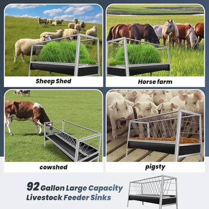 Goat Feeder, 92 Gallon Hay Feeder, Stainless Steel Livestock Hay Feeder, Sheep Feeder Trough for Barn or Outdoor Use, Free Returns! (2026 New) - style: Stainless Steel (2026 New)