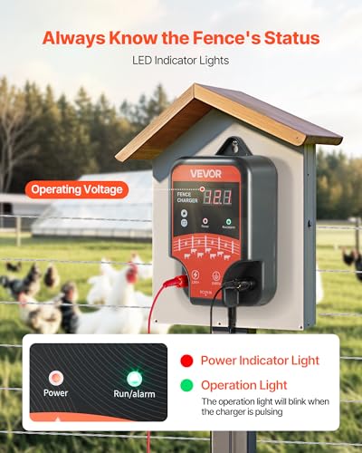 VEVOR Electric Fence Charger, 10kV 3J, AC DC Electric Fence Energizer with LED Indicator, 1.86 Miles Range, Powerful Plug-in Fences Charger, Prevents Wild Animals Intrusion for Livestock Poultry - size: 3J