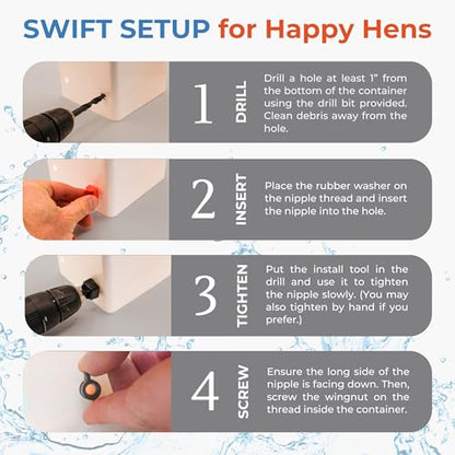 Lil'Clucker Horizontal Chicken Waterer Nipples, Pack of 15 Chicken Nipple Waterer with Drill Bits, Easy Install Automatic Chicken Waterer System, No Leak Chicken Water Feeder, Poultry Waterer - Orange - color: Orange
