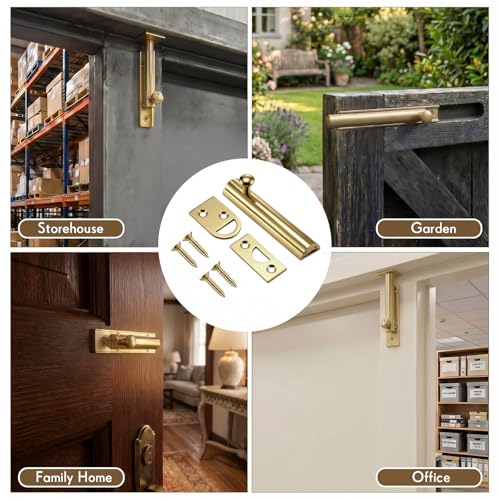 Lothee 3" 4 Pcs Brass Surface Bolt Door Latch, Polished Brass - color: Polished Brass, size: 3 Inch
