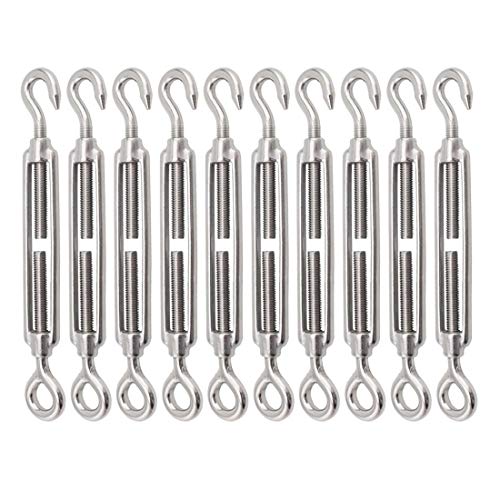 Turnbuckle Lsqurel 10PCS 304 Stainless Steel Turnbuckle Hook and Eye Heavy Duty M4 M6 M8 M10 Tensioner Adjustable Shade Sail Hardware for Tightening up Metal Cable Wire 5/32 1/4 5/16 3/8 - style: M8 - 10pcs