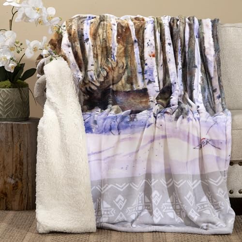Carstens, Inc. Dean Crouser Plush Sherpa Fleece Oversized Throw Blanket 54" x 68", A Moment's Rest - color: A Moment's Rest