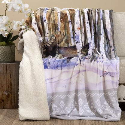 Carstens, Inc. Dean Crouser Plush Sherpa Fleece Oversized Throw Blanket 54" x 68", A Moment's Rest - color: A Moment's Rest