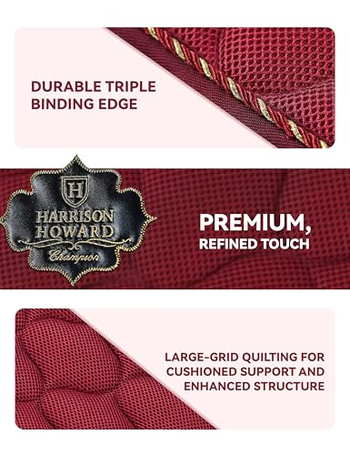Harrison Howard 3D Air Mesh Saddle Pad for Horses – Breathable Shock-Absorbing All-Purpose English Saddle Pad - color: Burgundy