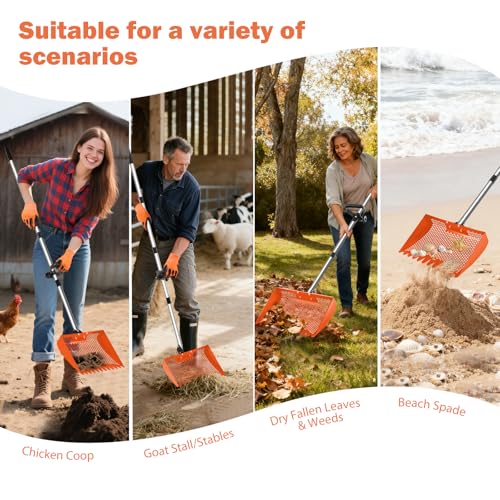 12inch Chicken Poop Scooper & Rake 2-in-1 with Adjustable Handle - color: Orange