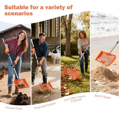 12inch Chicken Poop Scooper & Rake 2-in-1 with Adjustable Handle - color: Orange