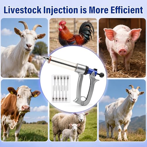 50ML Livestock Syringe, 5 Gears Adjustable Semi Automatic Livestock Syringe, Repeating Luer Lock for Cattle Cow Sheep Pig Chickens Ducks Goose