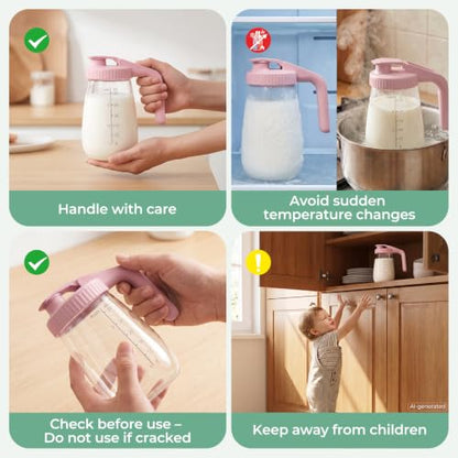Momcozy Breast Milk Pitcher, Glass Storage Container Wide Mouth, 32oz Pink - color: Pink, size: 32 Ounce-1 Count