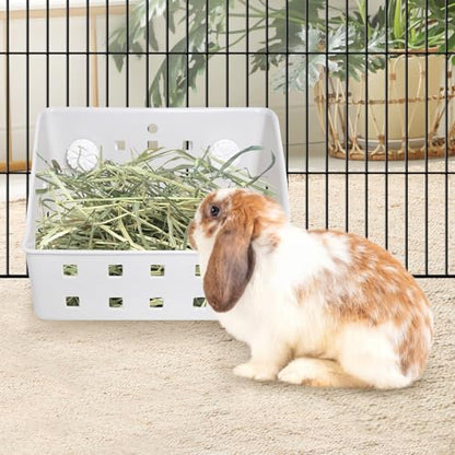 kathson Rabbit Hay Feeder Small Hay Manger Less Wasted Grass Holder Rack Food Dispenser Small Animal Plastic Bowl for Rabbits Bunny Guinea Pigs Rat Chinchilla（Gray）