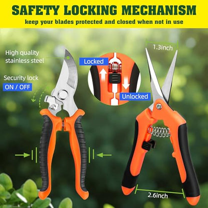 EWPJDK 4 Pack Garden Pruning Shears Scissors Clippers Stainless Steel - color: Orange