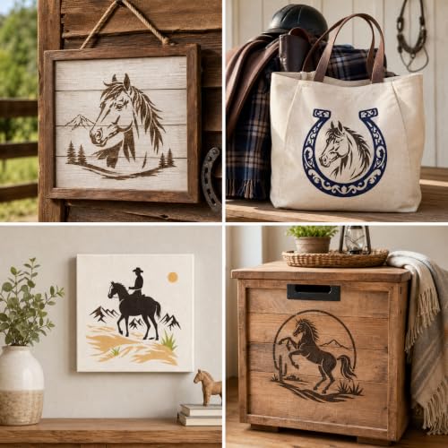 9 Horse Stencils for Stable Signs, Farmhouse Wall Art, Rider Gifts, Cards - color: Horse