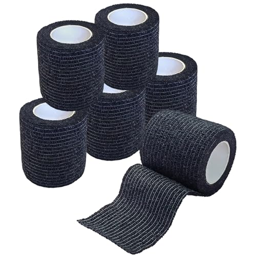 2 Inches Self Adhesive Bandage Wrap Bulk, 6 Pack, Black - color: Black