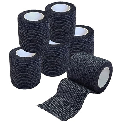 2 Inches Self Adhesive Bandage Wrap Bulk, 6 Pack, Black - color: Black