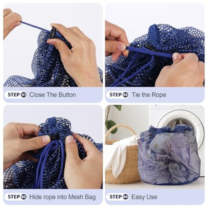 4Pcs Mesh Laundry Bags Washing Machine Mesh Wash Bags for Clothes,Underwear,Lingerie, Bed Linen with Drawstring Closure Sturdy(4 Size, Blue) - color: Blue, size: Pack 4 pcs