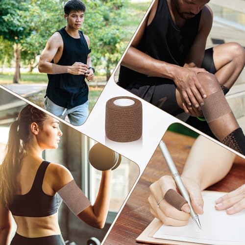 Self Adhesive Bandage Wrap, VIDELLY 2” x 5 Yards Cohesive Bandage Wrap Breathable Sports Athletic Wrap for Sports Wrist Skin Ankle (Brown, 12 Pack)