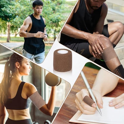 Self Adhesive Bandage Wrap, VIDELLY 2” x 5 Yards Cohesive Bandage Wrap Breathable Sports Athletic Wrap for Sports Wrist Skin Ankle (Brown, 12 Pack)