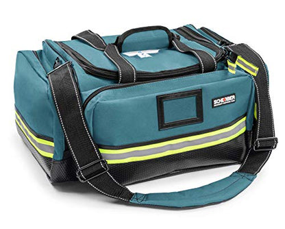 Scherber Fully-Stocked First Responder Professional Advanced EMT/EMS Trauma Kit | HSA/FSA Approved | Reflective Bag w/10+ Compartments, Zippered Pockets & 250+ First Aid Supplies (Blue) - color: Blue