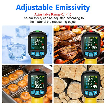 Infrared Thermometer Temperature Gun, -58°F to 1472°F, Digital Laser Thermometer Gun with Probe for Cooking, Pizza Oven, Grill & Engine, IR Thermometer Temp Gun with Adjustable Emissivity & Humidity - color: Yellow -58°F - 1472°F(-50-800℃)