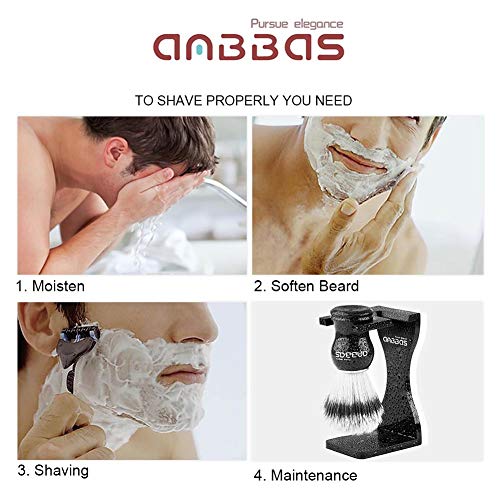 Anbbas Faux Badger Shaving Brush Set with 3.5OZ Milk Shaving Soap and Bowl Stainless Steel,Black Acrylic Shaving Stand Holer for DE Razor Men Close Shave Kit | Synthetic Badger Nylon Bristles Good Water Absorption Skin Friendly No Shedding Morning Persona