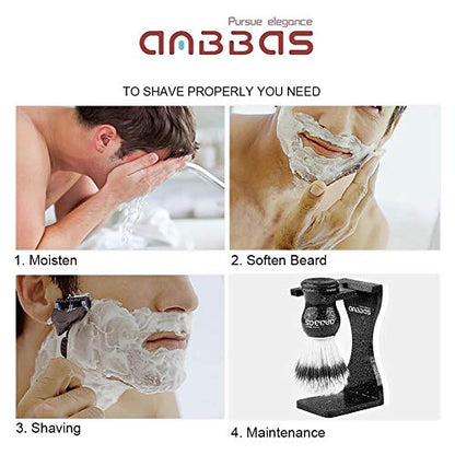 Anbbas Faux Badger Shaving Brush Set with 3.5OZ Milk Shaving Soap and Bowl Stainless Steel,Black Acrylic Shaving Stand Holer for DE Razor Men Close Shave Kit | Synthetic Badger Nylon Bristles Good Water Absorption Skin Friendly No Shedding Morning Persona