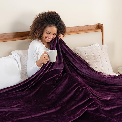 Berkshire Blanket Classic VelvetLoft® Solid Bed Blanket Queen Size,Lightweight Soft Fuzzy Plush Blanket for Bed and Couch,Eggplant Purple,90x90 Inches - color: Eggplant, size: Full/Queen