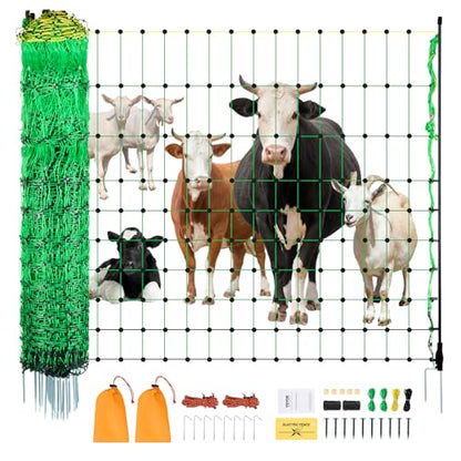 VEVOR Electric Fence Netting, 50" H x 164' L, Livestock Net Fencing with Posts & Stakes, Portable Mesh Nets for Goats, Sheep, Deer, Hogs, Dogs, Electric Fencing for Backyards, Gardens, Farms, Ranches - size: 50in x 164ft, style: Livestock