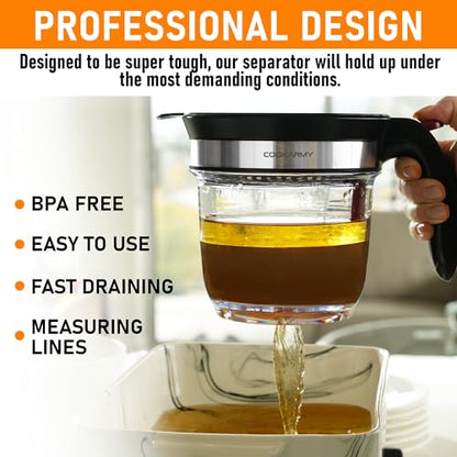 Cook Army Fat Separator with Bottom Release – 4 Cup Gravy Separator for Cooking with Oil Strainer, Kitchen Grease Separator -the perfect Kitchen Gadget plus a 3-1 Multifunctional Vegetable Peeler