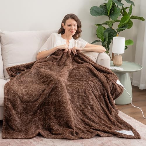 Berkshire Blanket Heated Throw Blanket, Grace Fur to Loftmink Reversible Electric Throw with 4 Heat Levels, Fast Heating Printed Throw for Couch and Bed, Auto Shut-Off Feature (50"x60")