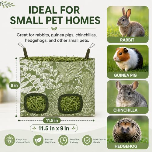 Rabbit Hay Feeder, Guinea Pig Hay Holder & Bunny Hay Feeder – Durable Hanging Hay Bag for Rabbits Chinchillas Guinea Pigs Bunnies – Chew-Resistant Hay Holder for Small Animals (Grass Green) - color: Grass Green