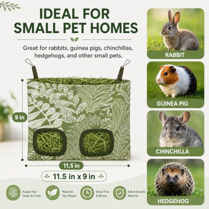 Rabbit Hay Feeder, Guinea Pig Hay Holder & Bunny Hay Feeder – Durable Hanging Hay Bag for Rabbits Chinchillas Guinea Pigs Bunnies – Chew-Resistant Hay Holder for Small Animals (Grass Green) - color: Grass Green