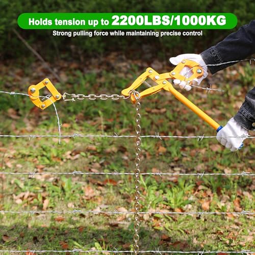 Chain Fence Strainer Plain Barbed Woven Wire Stretcher Tool for Center & End Post Pull, Carbon Steel Fence Tensioner Repair Tool, 47.25" Chain Capacity 2200lbs Farm, Ranch (Yellow, 1 Pack) - color: Yellow (1 Pack)