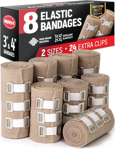 Premium Elastic Bandage Wrap - 8pk (4x3in, 4x4in) + 24 Extra Clips - size: 8 Pack
