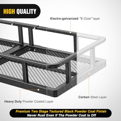 Nilight 60" x 24"x 7.87" Folding Carrier Fits 2-Inch Receiver 500 Lbs Capacity Bag Net Ratchet Straps Lock Stabilizer for SUV Pickup RV Van - style: 24" Basket w/Bag,Net,Straps,Stabilizer,Lock