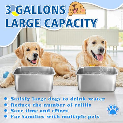 MEWTOGO 2Pcs 3 Gallons Food Grade Stainless Steel Extra Large Dog Bowls - size: 3 Gallons