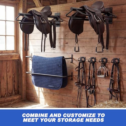 Paterr 8 Pack Horse Tack Storage Rack, Include 2 Saddle Holders, 4 Wall Mounted Bridle Hooks and 2 Blanket Bars, Detachable Heavy Duty Stable Metal Tack Organizer for Barn Stable Rack Room