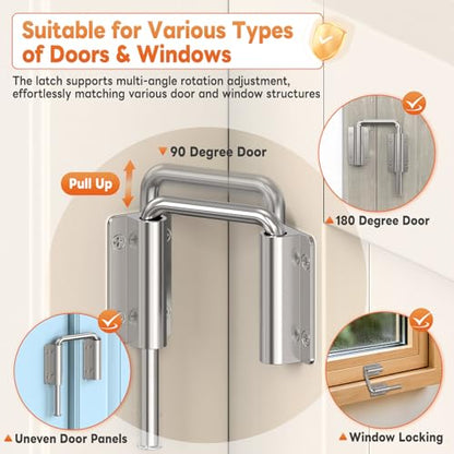 Upgraded Sliding Door Loop Lock, Gate Latches, Silver-2PCS - color: Silver-2PCS
