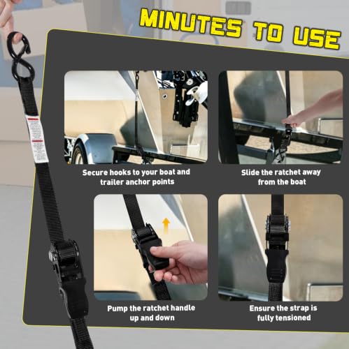 Boat Tie Down Straps to Trailer, 1 Inch x 4 FT Boat Transom Straps, 2100 LBS Break Strength with Security Lock S Hooks, Adjustable Boat Straps for Trailer, Jet ski, Boat, Kayak - color: Black