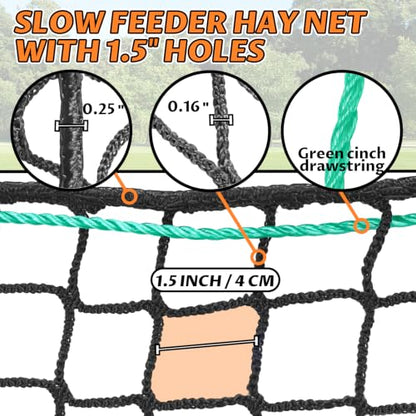YedsIntu 4x4 ft Round Bale Hay Net for Horses, Slow Feeder Hay Nets with 1.5 inches Holes, Knotless Hay Feeder Bag for Goats Cattle Sheep Livestock - size: 4×4 ft