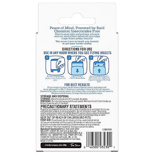 Raid Essentials Flying Insect Light Trap Refills, 2 Light Trap Refill Cartridges, Featuring Light Powered Attraction