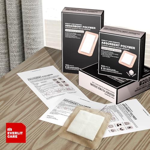 EVERLIT Silicone Super Absorbent Dressing with Border | Sterile Self-Adhesive SAP Bandage Pad for High Absorbency & Reduced Risk of Maceration | Advanced Wound Care for Heavily Exudating Wound 4x8 - size: 4" x 8"
