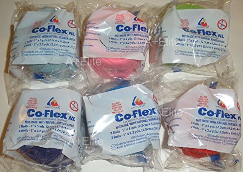 Andover CO-Flex NL 1"x5Yds Bright Color Variety 12-Pack Cohesive Flexible Elastic Latex Free Bandage Compression Self Adherent Wrap Vet Kids Children Animals Pets Cats Dogs Horses 5100CP