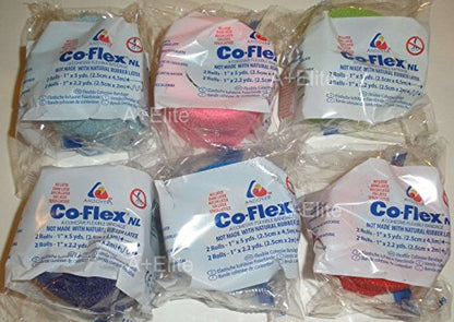 Andover CO-Flex NL 1"x5Yds Bright Color Variety 12-Pack Cohesive Flexible Elastic Latex Free Bandage Compression Self Adherent Wrap Vet Kids Children Animals Pets Cats Dogs Horses 5100CP