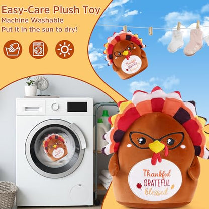 Thanksgiving Turkey Plush Toy, 12 Inch Fall Turkey Stuffed Animal with Glasses, Soft Cute Autumn Plushie Pillow Gift for Girls Boys, Thankful Grateful Blessed Decor for Table Centerpiece - style: Thanksgiving Turkey