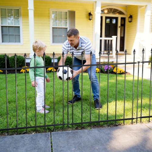 Decorative Metal Garden Fence，(12 Panels+ 13 Posts), Total Iength24 ft(W) x 24 in(H), High Metal Border Fence, Classic Roman Column Decoration, Garden and Lawn Landscape Fence, Black Animal Fence - size: 12 Panels-24 ft(W) x 24 in(H)