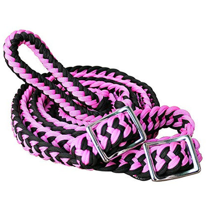 HILASON Braided Poly Barrel Horse Racing Reins Flat Grip Knots 1" X 8Ft | Rein Gifts - color: Hot Pink-Black