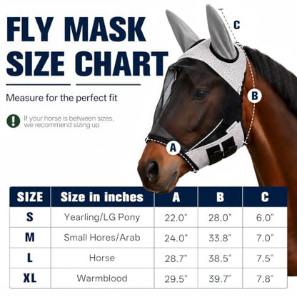 Breathable Horse Fly Mask with Ears and UV Protection (M) - size: M